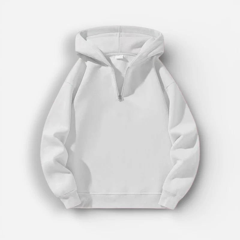 Langarm Fleece Pullover für Damen mit Kurzem Reißverschluss und Kapuze