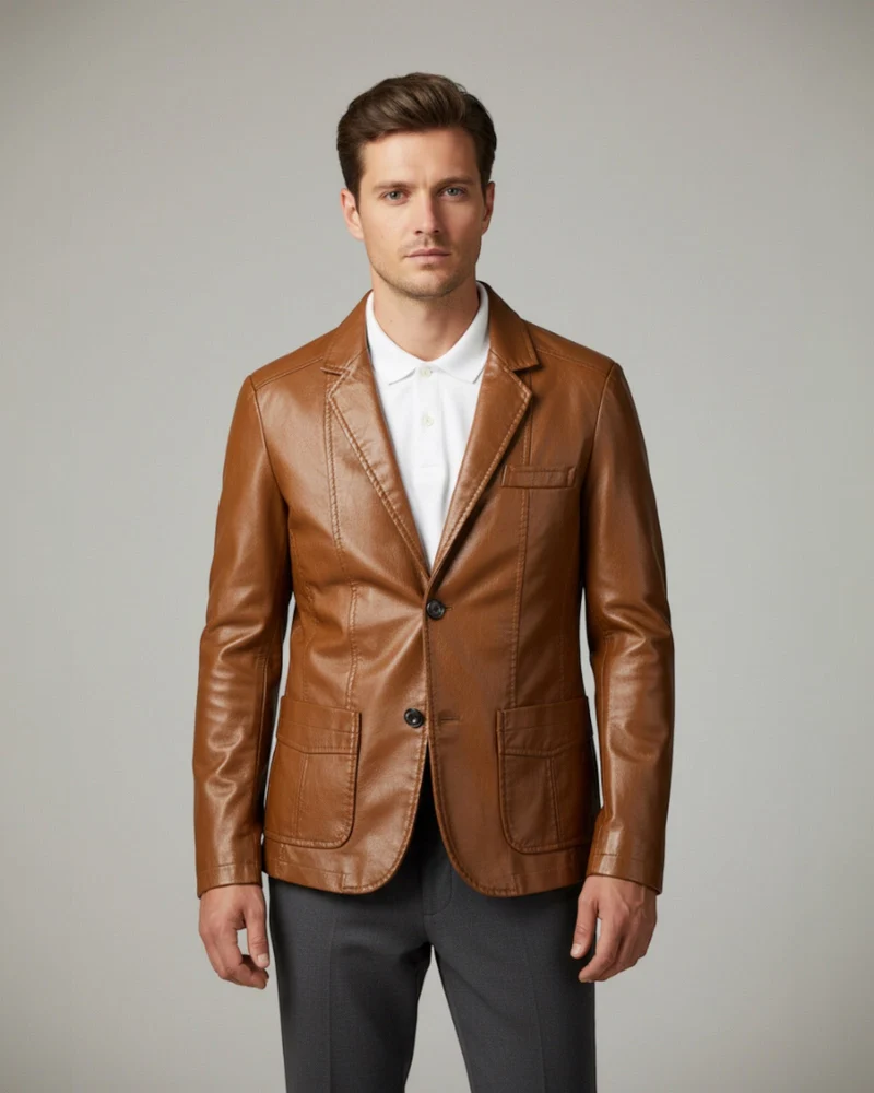 Blazer Jacke für Herren im Lederlook mit Knopfverschluss
