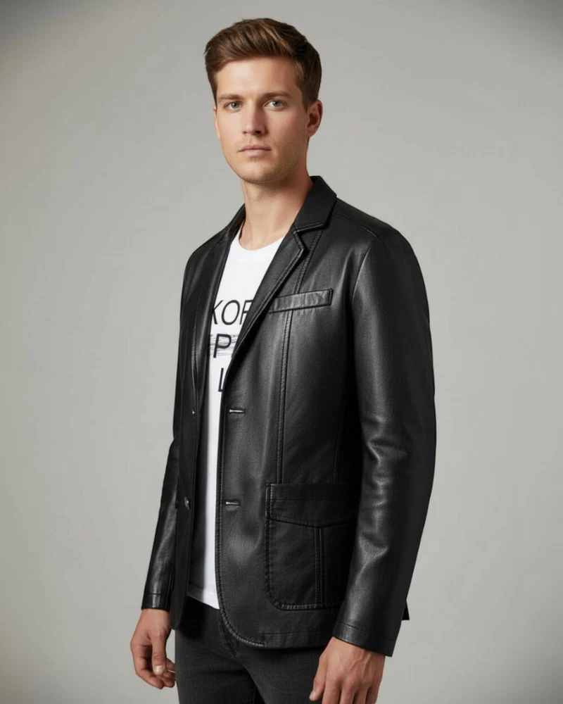 Blazer Jacke für Herren im Lederlook mit Knopfverschluss