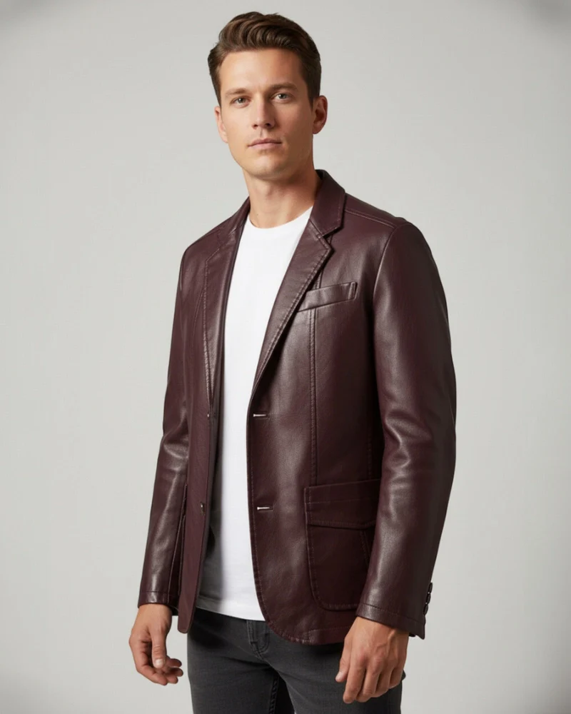 Blazer Jacke für Herren im Lederlook mit Knopfverschluss