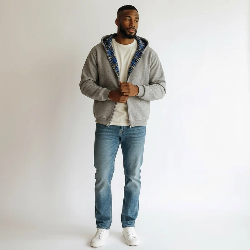 Oversized 2-in-1 Wende-Hoodie mit Karoseite