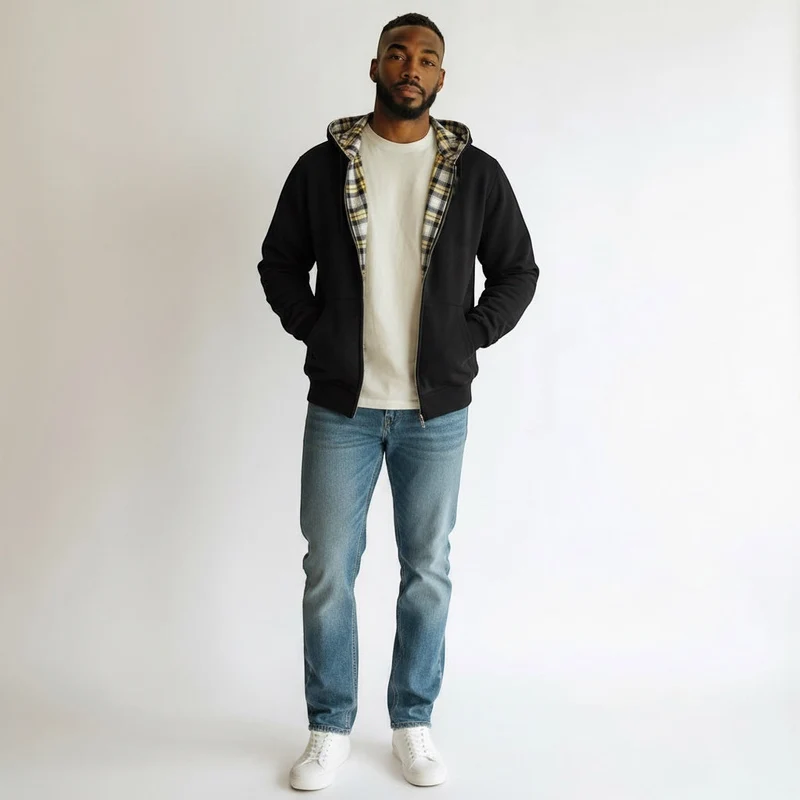 Oversized 2-in-1 Wende-Hoodie mit Karoseite