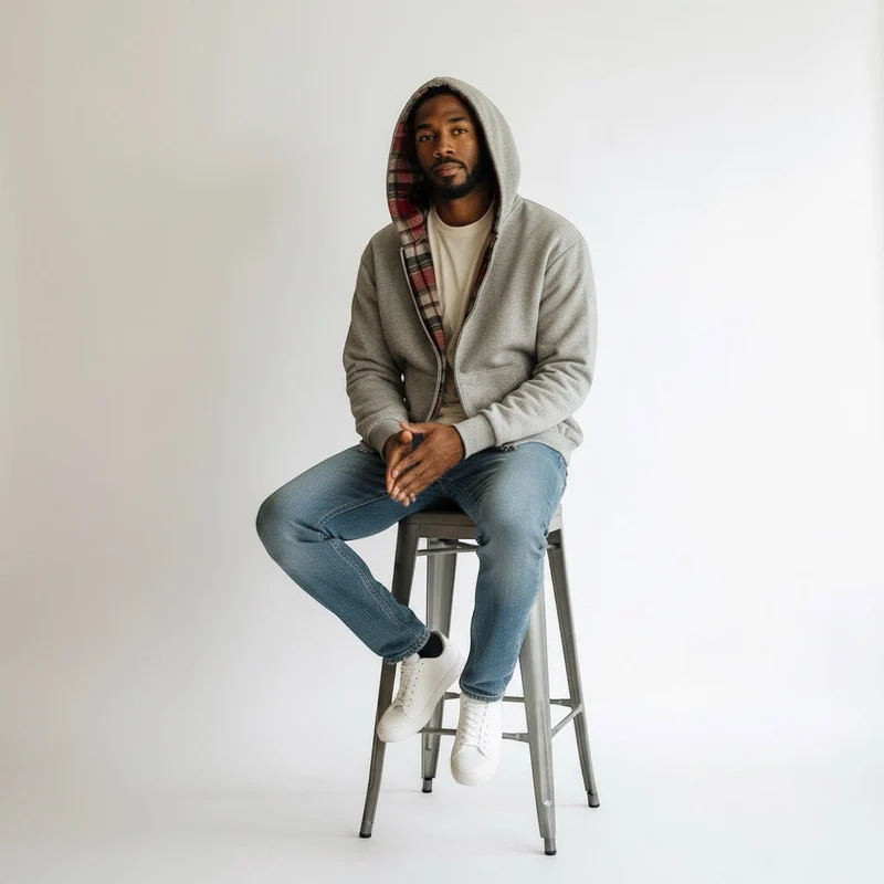 Oversized 2-in-1 Wende-Hoodie mit Karoseite