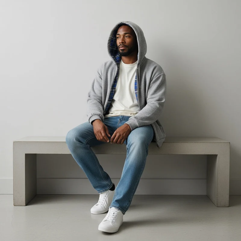 Oversized 2-in-1 Wende-Hoodie mit Karoseite