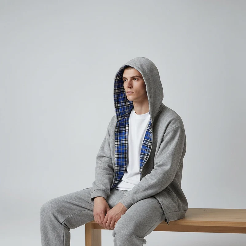 Oversized 2-in-1 Wende-Hoodie mit Karoseite