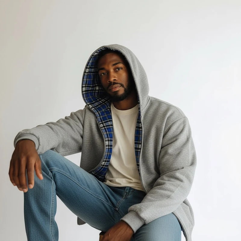 Oversized 2-in-1 Wende-Hoodie mit Karoseite