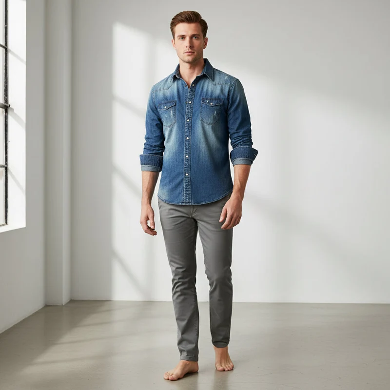 Vintage Denim-Hemd für Herren mit Brusttaschen