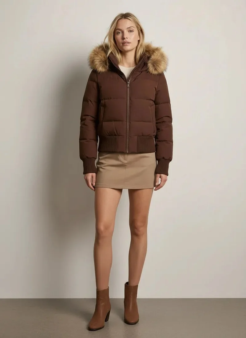 Kurze Jacke für Damen mit hohem Kragen und abnehmbarer Kapuze