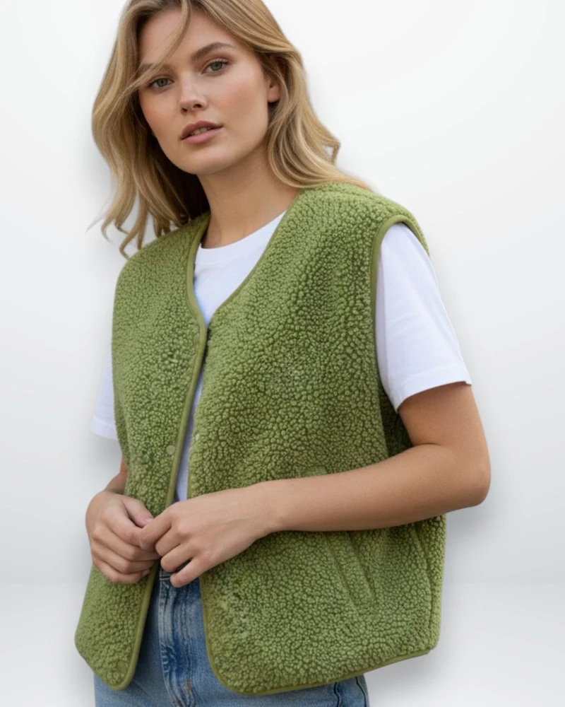 Weiche Teddyweste für Damen mit Druckknöpfen