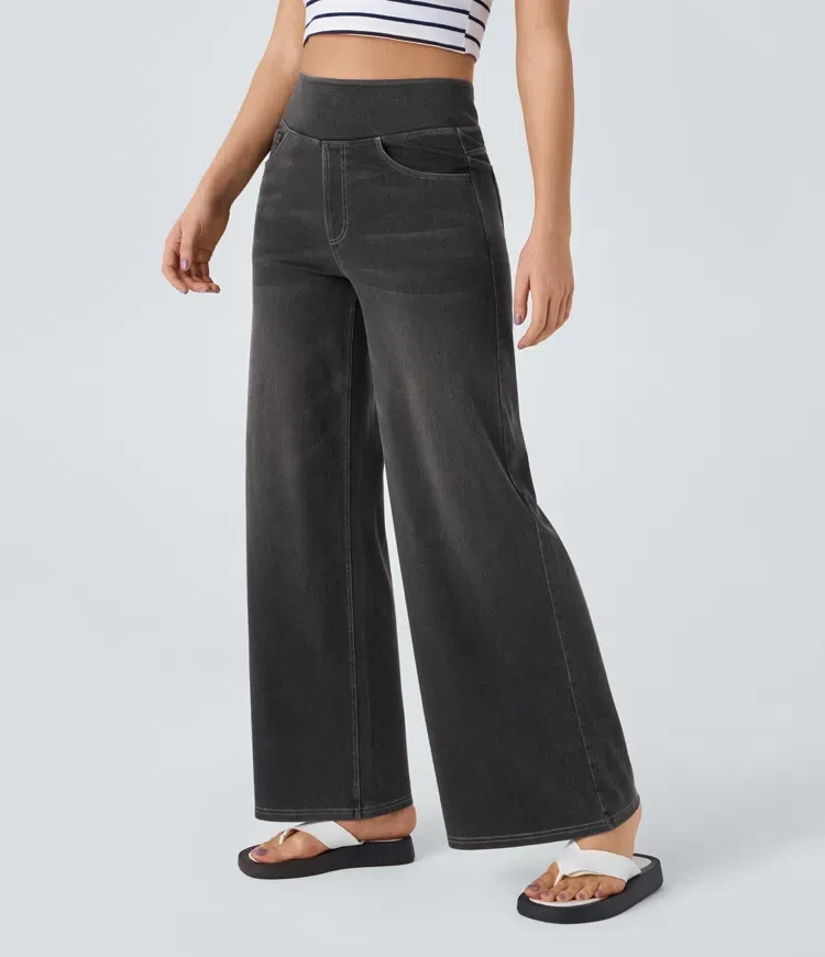 High-Waist Komfort Jeans mit weitem geradem Bein für Damen