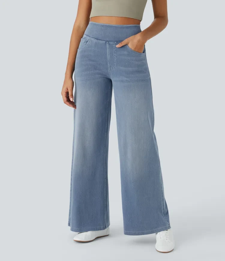 High-Waist Komfort Jeans mit weitem geradem Bein für Damen