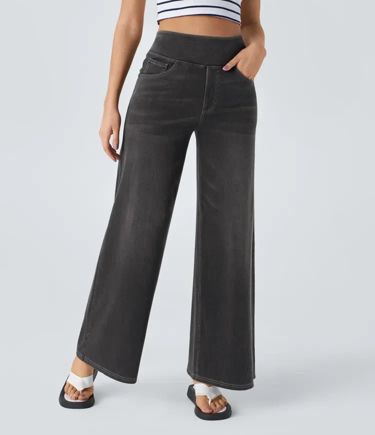 High-Waist Komfort Jeans mit weitem geradem Bein für Damen