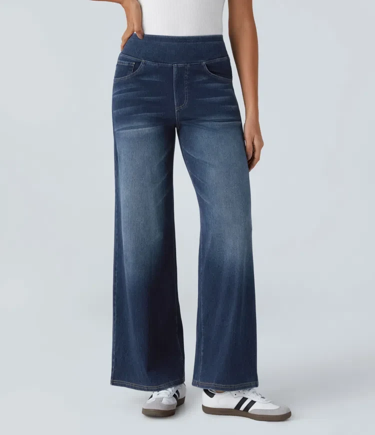 High-Waist Komfort Jeans mit weitem geradem Bein für Damen