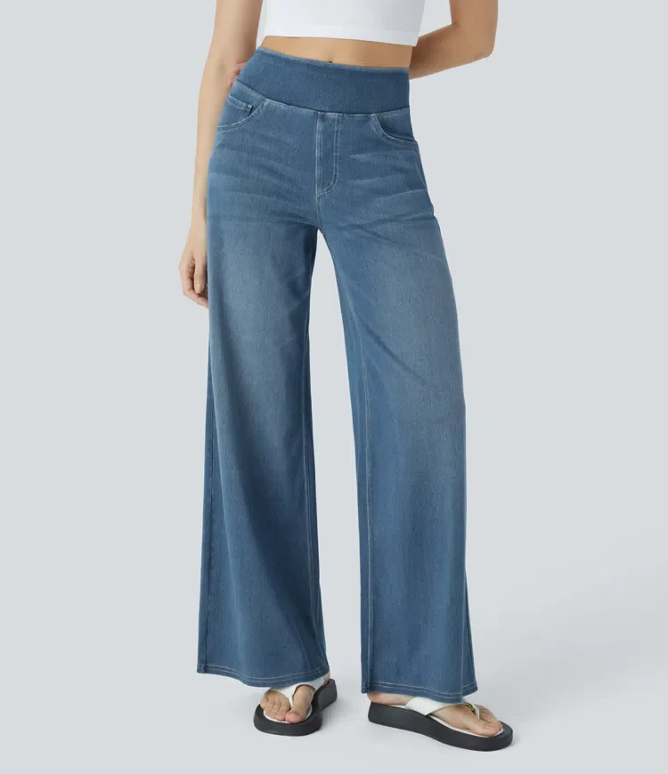 High-Waist Komfort Jeans mit weitem geradem Bein für Damen
