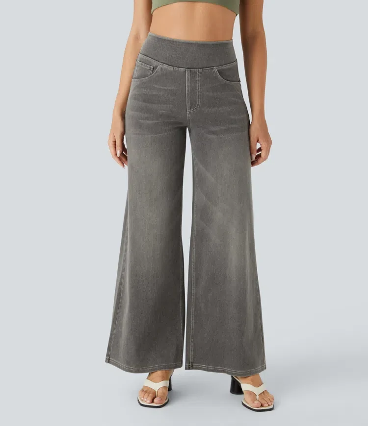 High-Waist Komfort Jeans mit weitem geradem Bein für Damen