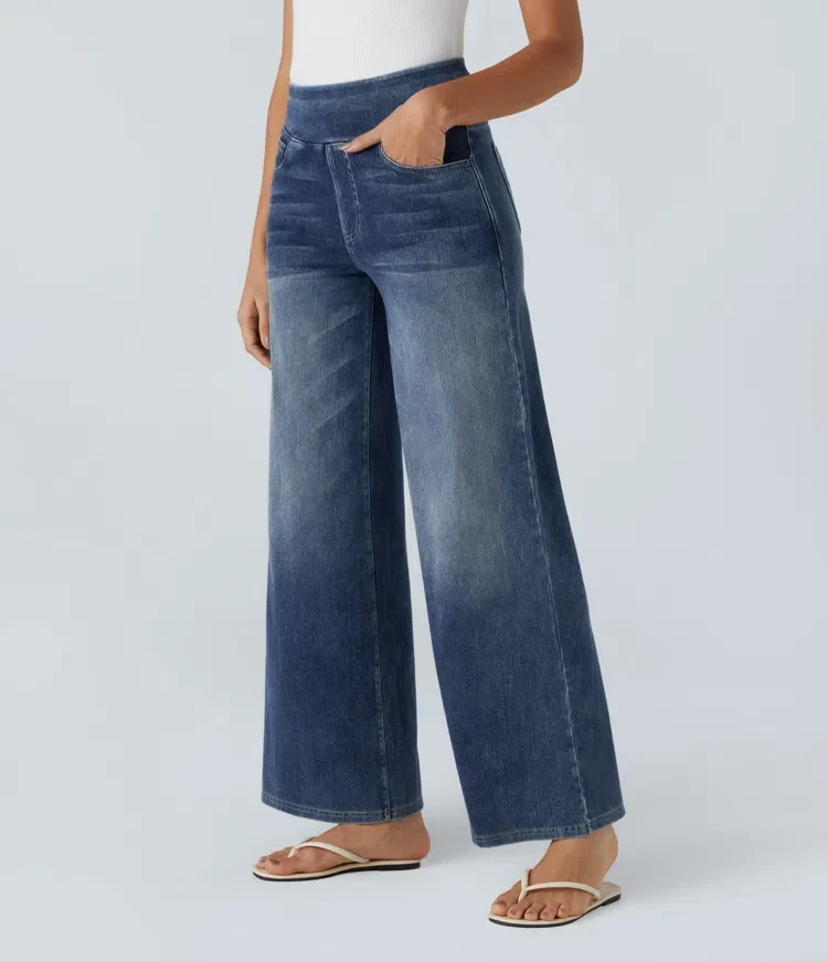 High-Waist Komfort Jeans mit weitem geradem Bein für Damen