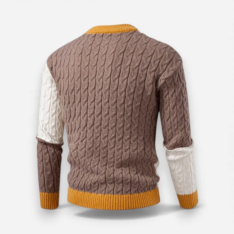 Bunter Herren Strickpullover mit Zopfmuster und Rundhalsausschnitt