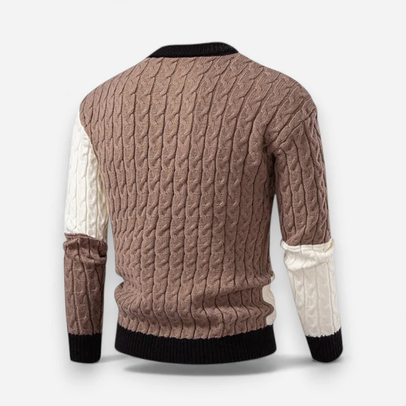 Bunter Herren Strickpullover mit Zopfmuster und Rundhalsausschnitt