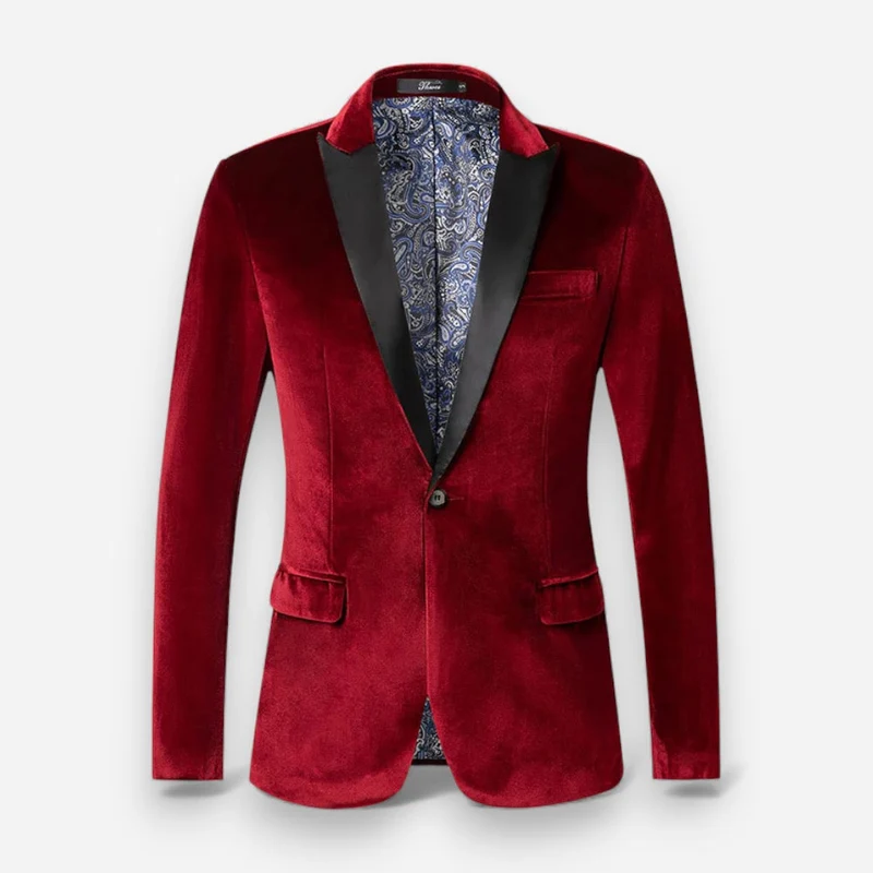 Samtblazer für Herren mit tailliertem Schnitt und Satin-Details