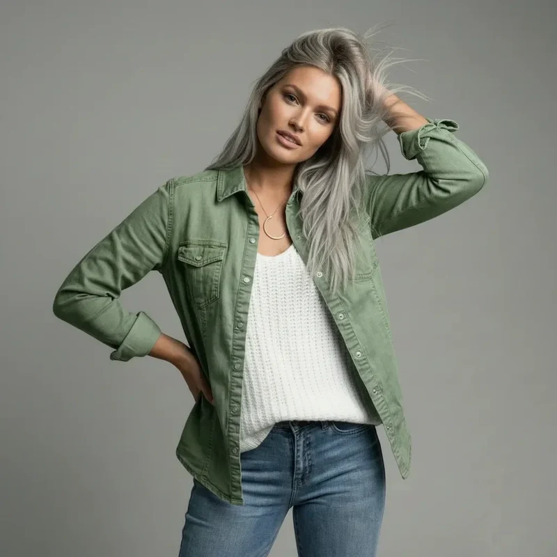 Damen Hemdjacke im klassischen Design mit Brusttaschen