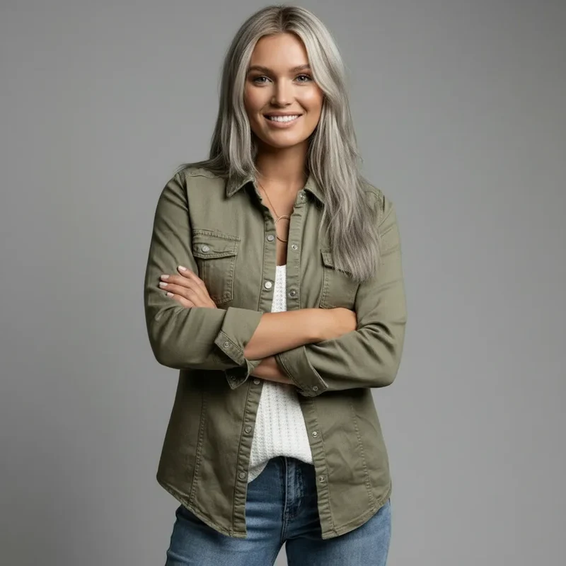Damen Hemdjacke im klassischen Design mit Brusttaschen