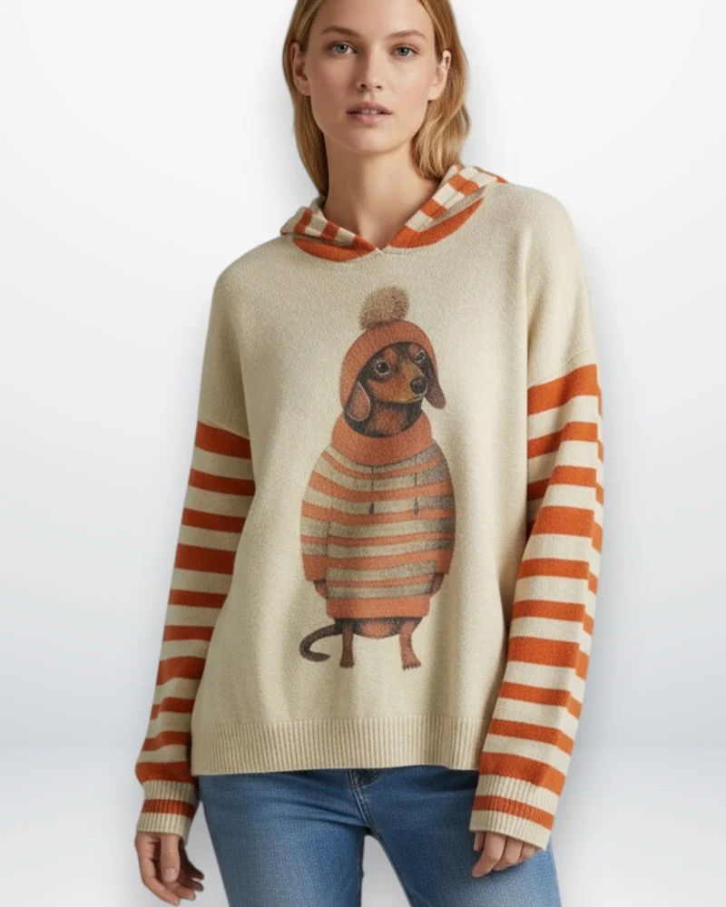 Damen Hoodie mit Hundemotiv und Kapuze