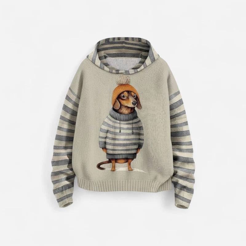 Damen Hoodie mit Hundemotiv und Kapuze