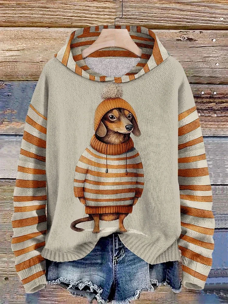 Damen Hoodie mit Hundemotiv und Kapuze