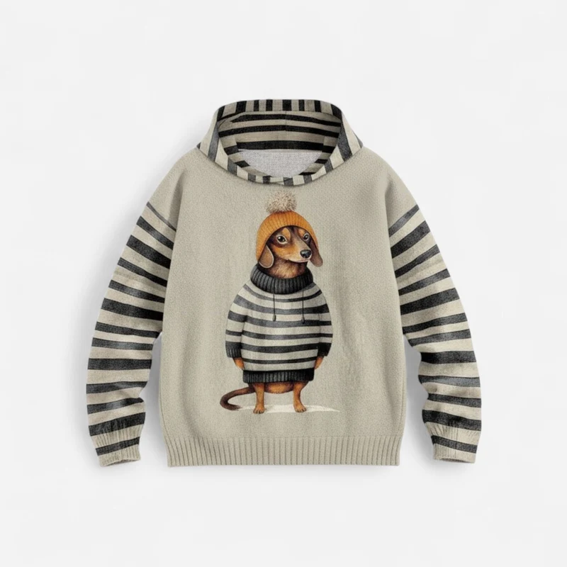 Damen Hoodie mit Hundemotiv und Kapuze