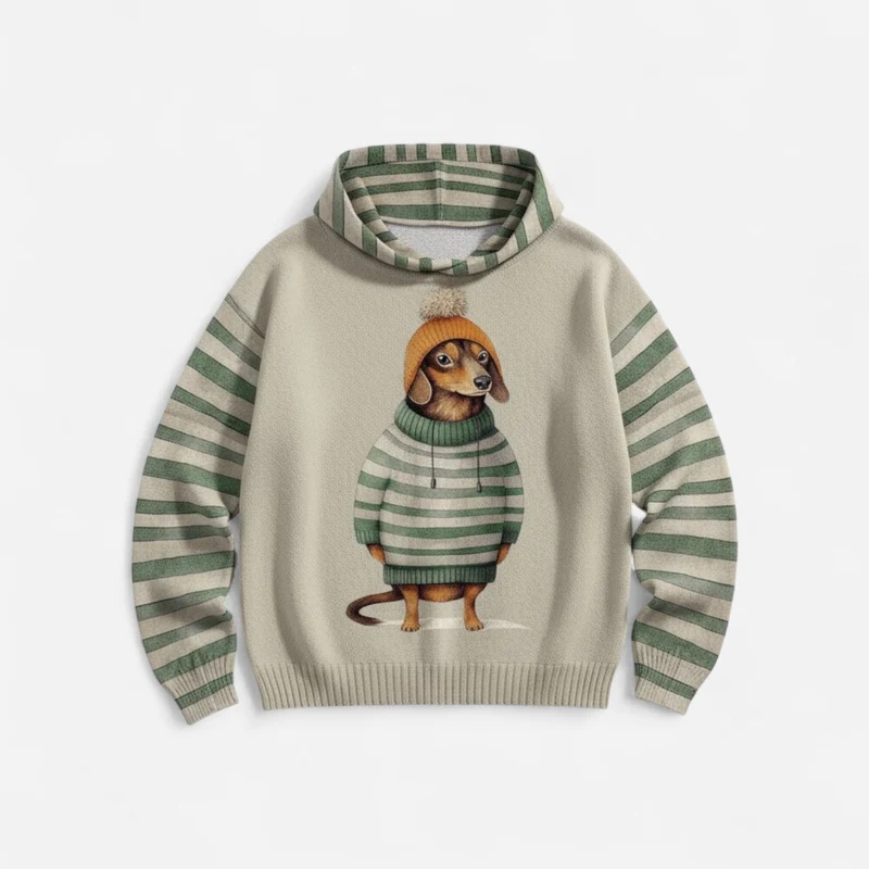 Damen Hoodie mit Hundemotiv und Kapuze