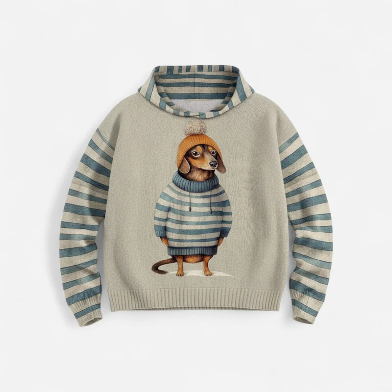Damen Hoodie mit Hundemotiv und Kapuze