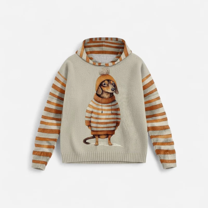 Damen Hoodie mit Hundemotiv und Kapuze