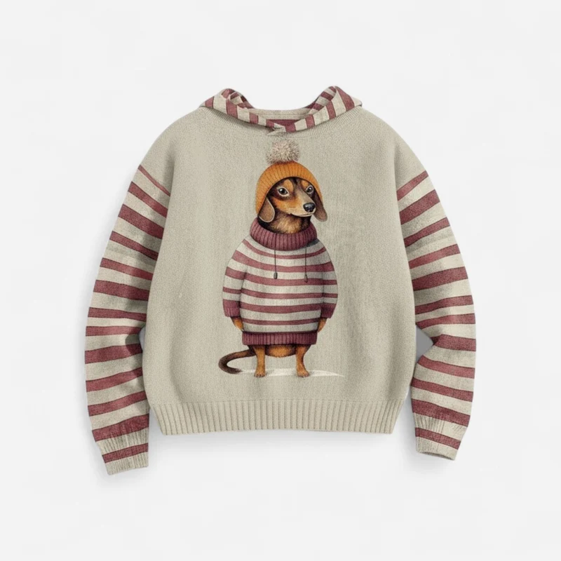 Damen Hoodie mit Hundemotiv und Kapuze