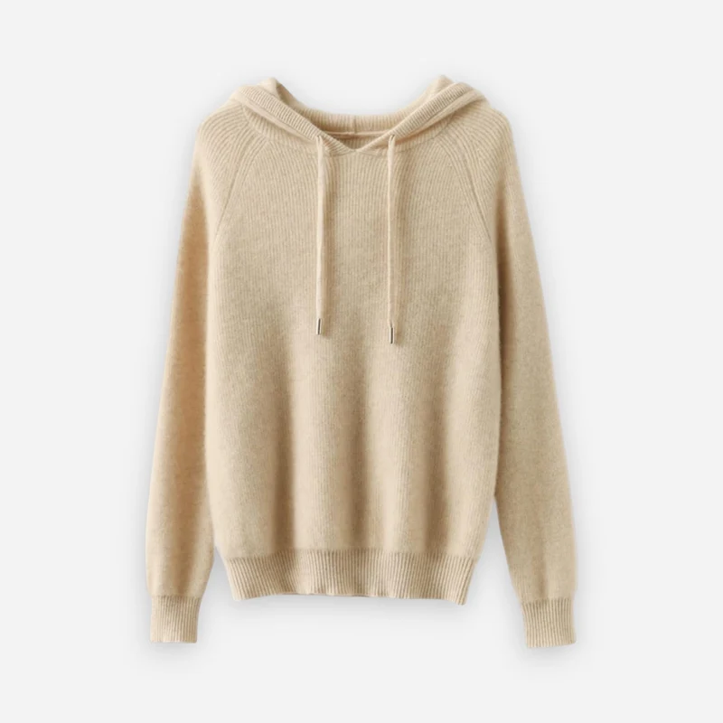 Weicher gerippter pullover für Damen mit Kapuze