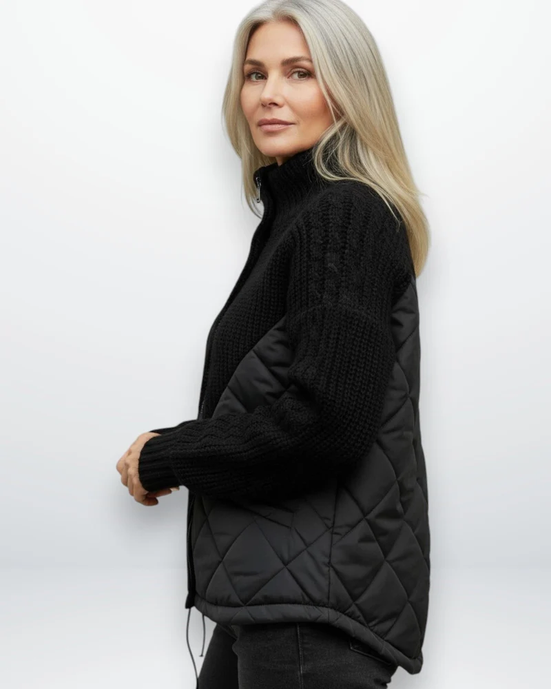 Stepp Strickjacke für Damen mit geripptem Kragen