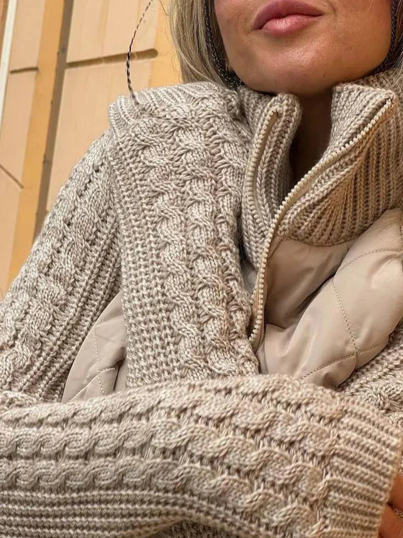 Stepp Strickjacke für Damen mit geripptem Kragen