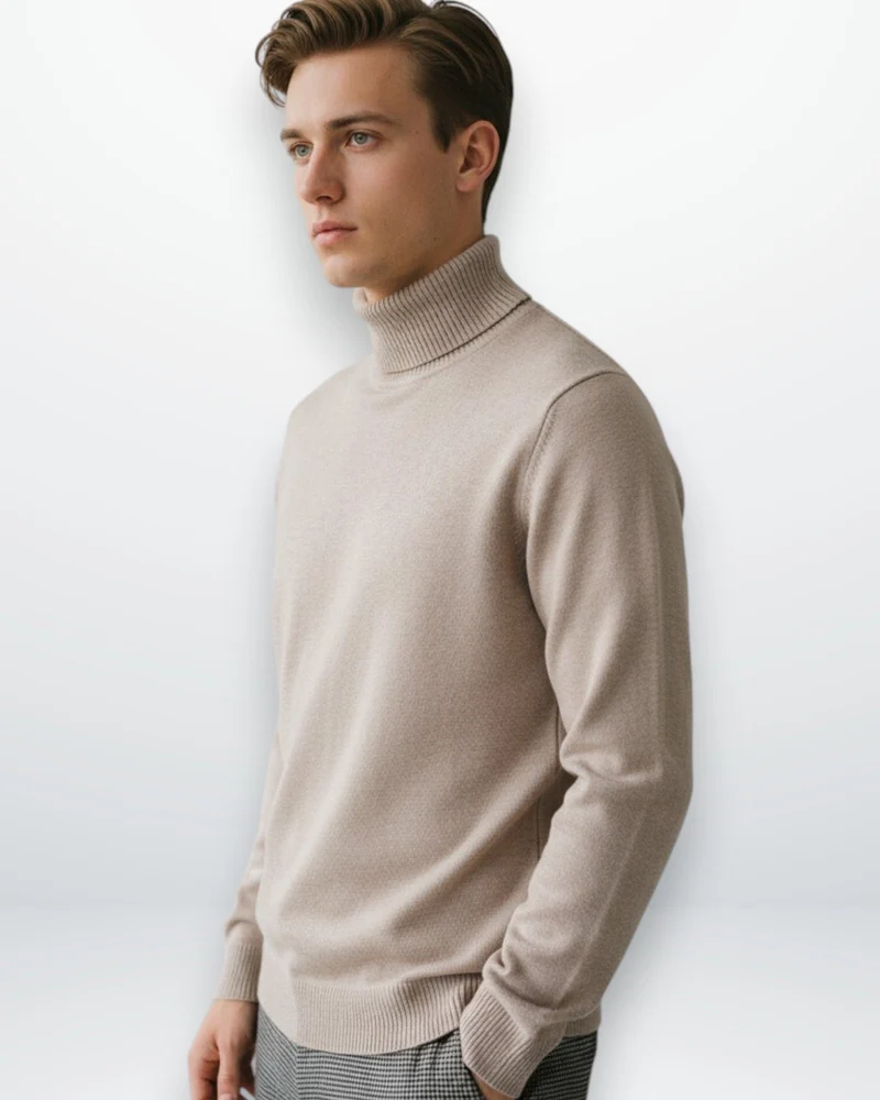 Rollkragen Strickpullover aus Baumwolle für Herren in schlichtem Design