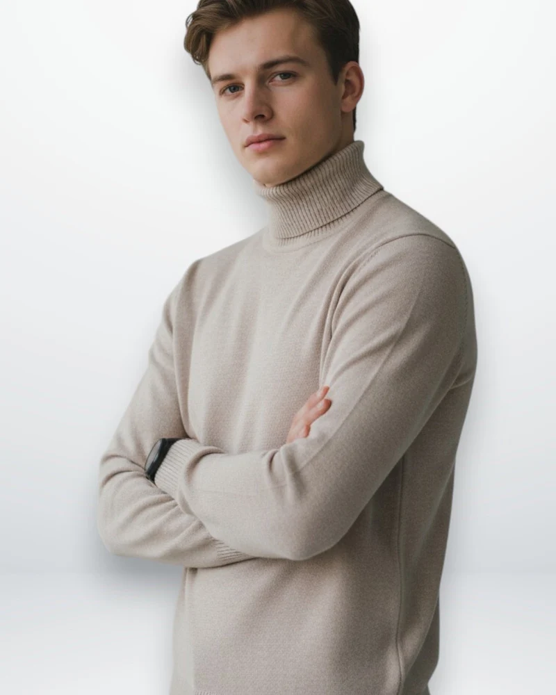 Rollkragen Strickpullover aus Baumwolle für Herren in schlichtem Design