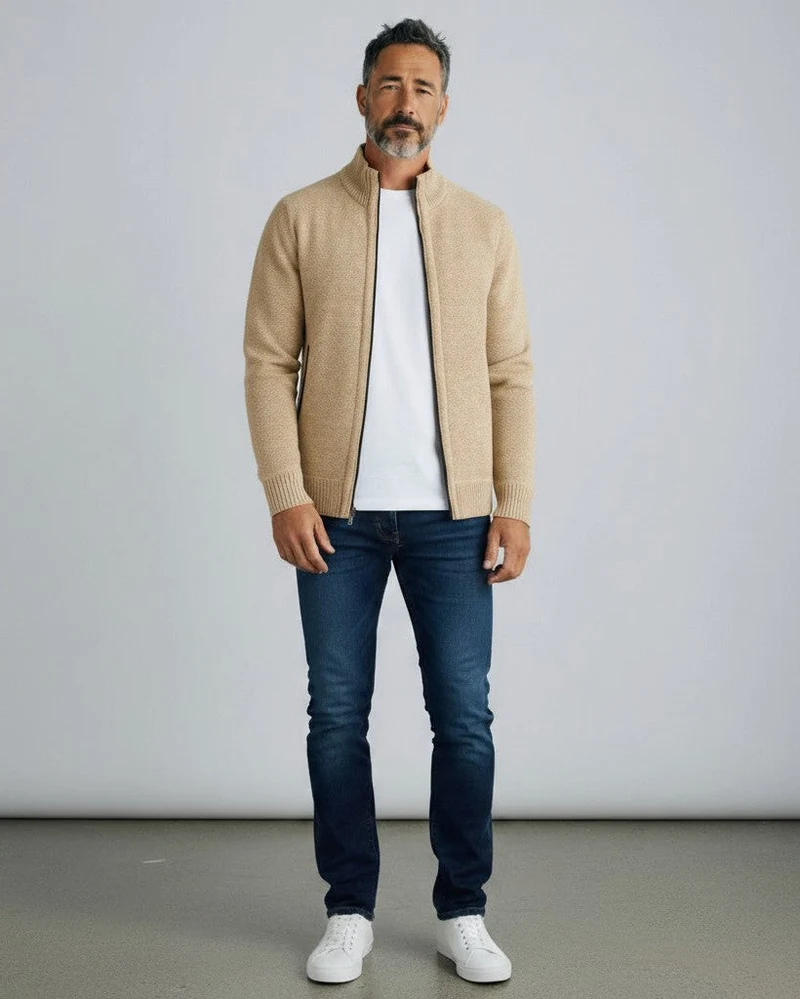 Herren Strickjacke mit Reißverschluss und Stehkragen