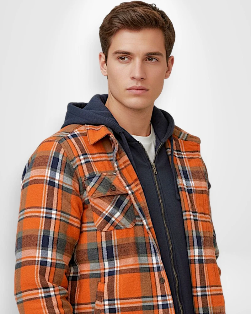 Gefütterte Holzfällerjacke für Herren mit Kapuze