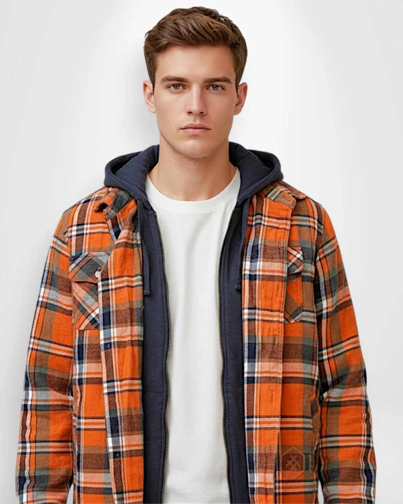 Gefütterte Holzfällerjacke für Herren mit Kapuze