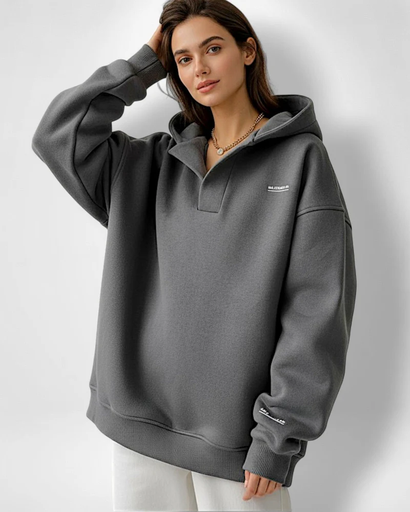 Oversize Hoodie für Damen mit Kapuze und V-Ausschnitt
