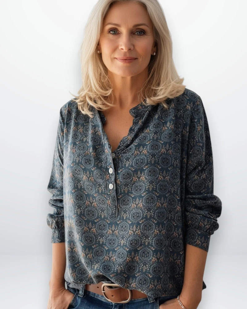 Bluse für Damen im Vintage-Stil mit Halbknopfleiste