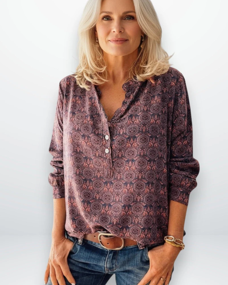 Bluse für Damen im Vintage-Stil mit Halbknopfleiste