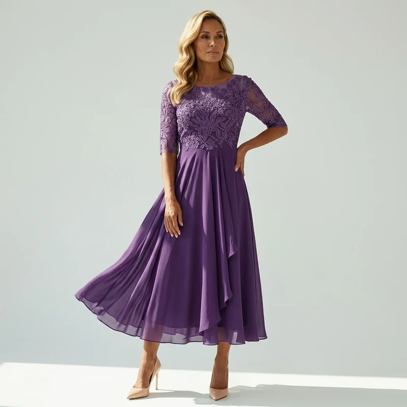 Midikleid aus feinem Tüll mit Spitze für Hochzeitsgäste