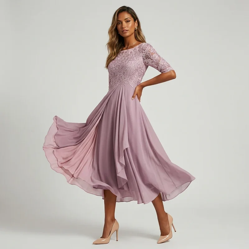 Midikleid aus feinem Tüll mit Spitze für Hochzeitsgäste