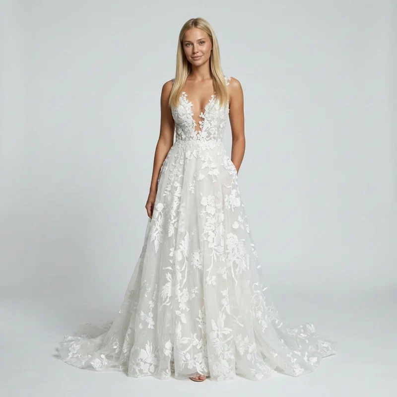 Brautkleid mit tiefem V-Ausschnitt im eleganten Design