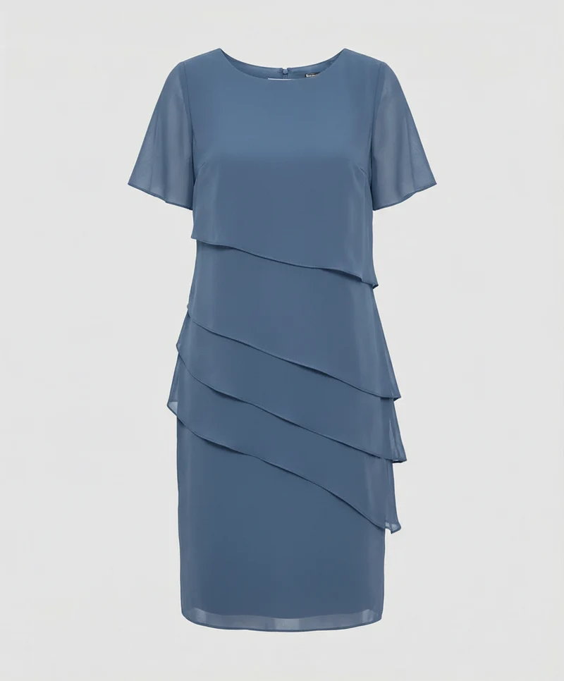 Minikleid im Lagen Look mit kurzen Ärmeln im einfarbigen Design