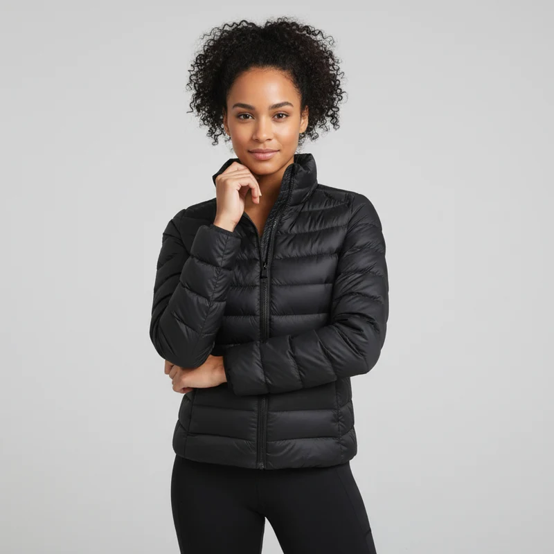 Leichte Steppjacke für Damen mit Stehkragen im einfarbigen Design