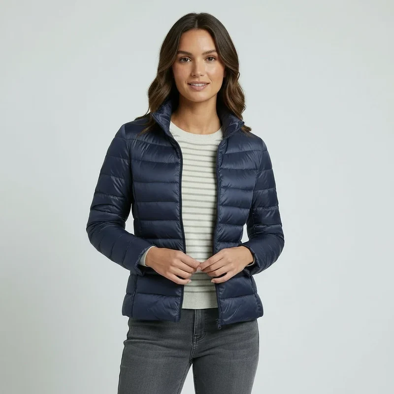 Leichte Steppjacke für Damen mit Stehkragen im einfarbigen Design